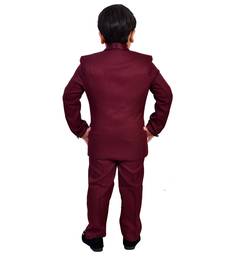 Boys cotton blend solid 5-piece coat suit set - maroon
