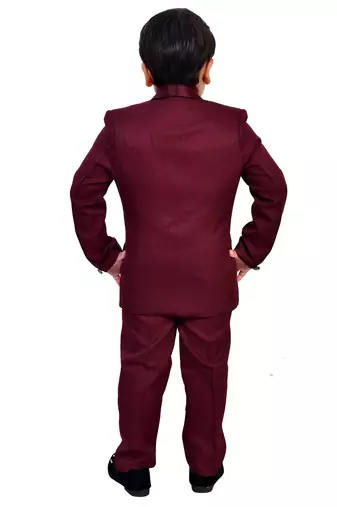 Boys cotton blend solid 5-piece coat suit set - maroon