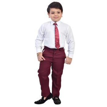 Boys cotton blend solid 5-piece coat suit set - maroon 4