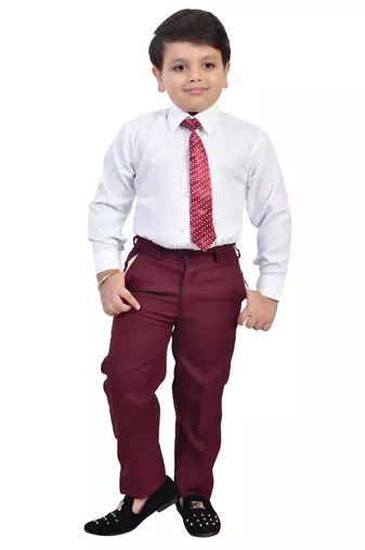 Boys cotton blend solid 5-piece coat suit set - maroon