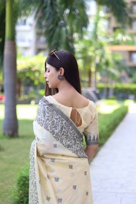 Cream Raw Silk Designer Border & Fancy Rich Pallu With Raw Silk Blouse And Saree For Women   5