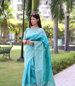 Sky Blue Raw Silk Designer Border & Fancy Rich Pallu With Raw Silk Blouse And Saree For Women  