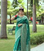 Teal Raw Silk Designer Border & Fancy Rich Pallu With Raw Silk Blouse And Saree For Women  