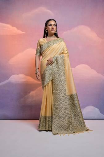 Cream Raw Silk Designer Border & Fancy Rich Pallu With Raw Silk Blouse And Saree For Women  