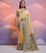 Cream Raw Silk Designer Border & Fancy Rich Pallu With Raw Silk Blouse And Saree For Women  