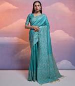 Firozi Raw Silk Designer Border & Fancy Rich Pallu With Raw Silk Blouse And Saree For Women  