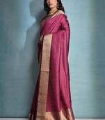 Rani Raw Silk Contrast Border And Designer Rich Pallu Saree With Blouse For Women