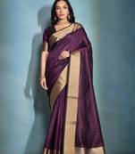 Wine Raw Silk Contrast Border And Designer Rich Pallu Saree With Blouse For Women