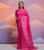 Rani Pink Raw Silk Designer Border & Fancy Rich Pallu With Raw Silk Blouse And Saree For Women  