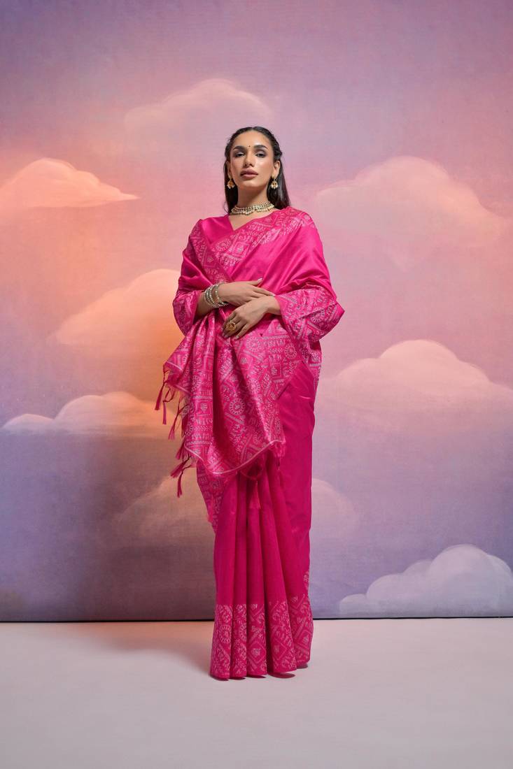 Rani Pink Raw Silk Designer Border & Fancy Rich Pallu With Raw Silk Blouse And Saree For Women  