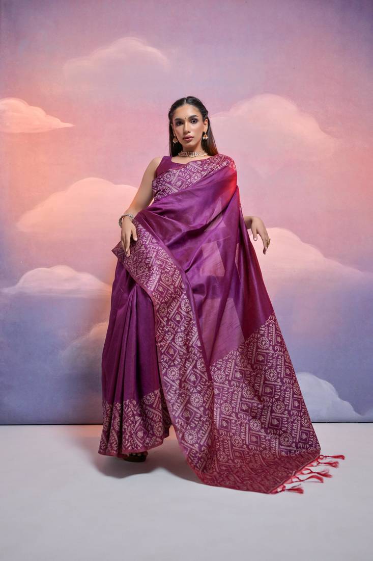 Wine Raw Silk Designer Border & Fancy Rich Pallu With Raw Silk Blouse And Saree For Women  