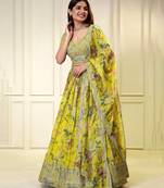 Gorgeous Yellow Digital Print with Sequins Zari Embroidery work lehenga choli 