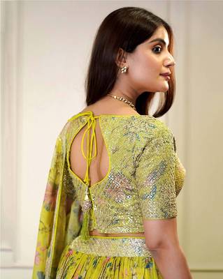Gorgeous Yellow Digital Print with Sequins Zari Embroidery work lehenga choli  5