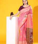 Pink Raw Silk Designer Border & Fancy Rich Pallu With Raw Silk Blouse And Saree For Women  