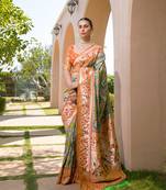 Green Faux Banarasi Soft Silk Printed Border & Heavy Rich Pallu With Blouse For Women