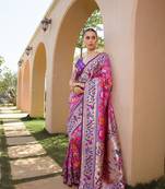 Rani Pink Faux Banarasi Soft Silk Printed Border & Heavy Rich Pallu With Blouse For Women