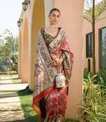 Maroon Faux Banarasi Soft Silk Printed Border & Heavy Rich Pallu With Blouse For Women