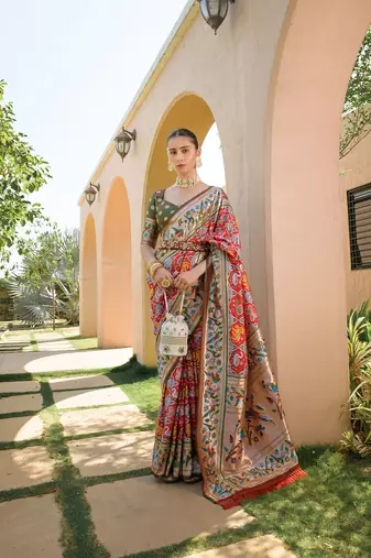 Maroon Faux Banarasi Soft Silk Printed Border & Heavy Rich Pallu With Blouse For Women