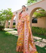 Yellow Faux Banarasi Soft Silk Printed Border & Heavy Rich Pallu With Blouse For Women