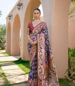 Blue Faux Banarasi Soft Silk Printed Border & Heavy Rich Pallu With Blouse For Women