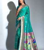 Teal Faux Soft Banarasi Silk Zari Weaving Border & Designer Heavu Rich Pallu Saree With Blouse