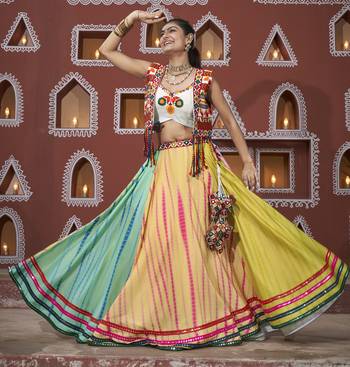Multicolored Embroidered Poly Maska Silk Gujarati Garba Navratri Lehenga Chaniya Choli With Jacket 1