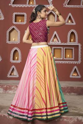 Multicolored Embroidered Poly Maska Silk Gujarati Garba Navratri Lehenga Chaniya Choli With Jacket 5