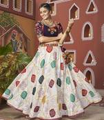 Multicolor White Embroidered Poly Maska Silk Indian Navratri Chaniya Choli With Jacket Collection