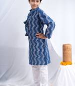 Boys Indigo handblock printed full sleeves kurta with Paired white cotton pants