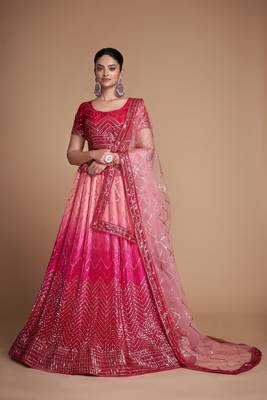 Pink Sequins Embroidered Heavy Chinon Designer Lehenga Choli 1