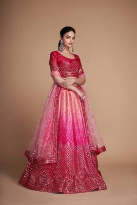 Pink Sequins Embroidered Heavy Chinon Designer Lehenga Choli 3