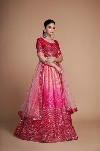 Pink Sequins Embroidered Heavy Chinon Designer Lehenga Choli