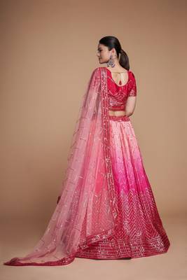 Pink Sequins Embroidered Heavy Chinon Designer Lehenga Choli 4