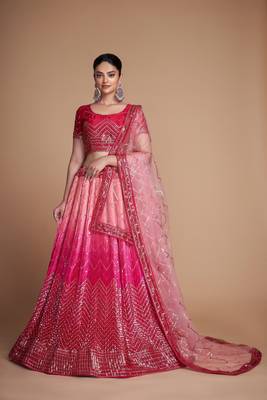 Pink Sequins Embroidered Heavy Chinon Designer Lehenga Choli 5