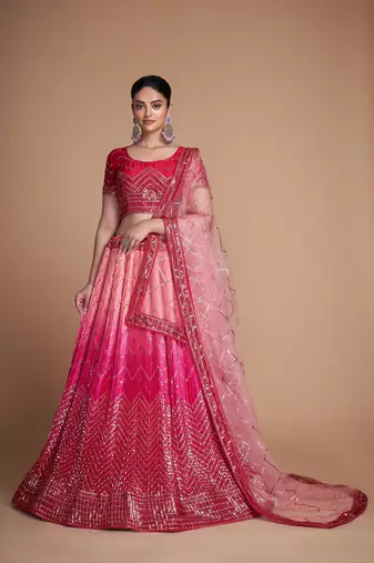 Pink Sequins Embroidered Heavy Chinon Designer Lehenga Choli