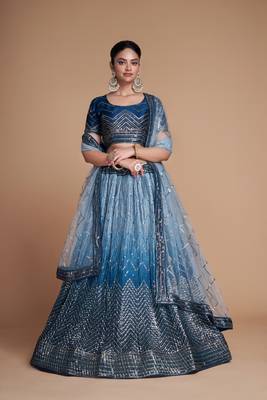 Blue Sequins Embroidered Heavy Chinon Designer Lehenga Choli For Women 1