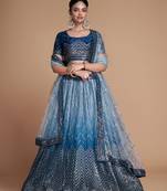 Blue Sequins Embroidered Heavy Chinon Designer Lehenga Choli For Women