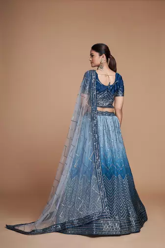 Blue Sequins Embroidered Heavy Chinon Designer Lehenga Choli For Women