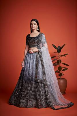 Grey Sequins Embroidered Heavy Chinon Designer Lehenga Choli For Wedding 1