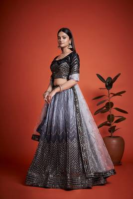 Grey Sequins Embroidered Heavy Chinon Designer Lehenga Choli For Wedding 4