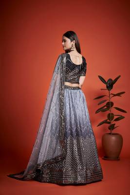 Grey Sequins Embroidered Heavy Chinon Designer Lehenga Choli For Wedding 5