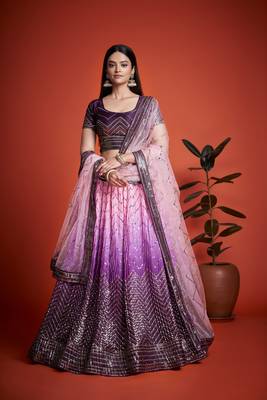  Purple Sequins Embroidered Heavy Chinon Designer Lehenga Choli For Party 1