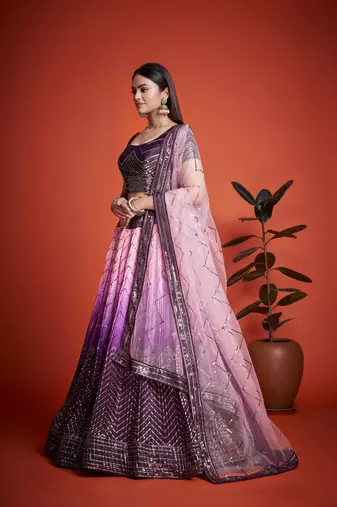  Purple Sequins Embroidered Heavy Chinon Designer Lehenga Choli For Party