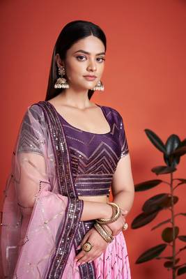  Purple Sequins Embroidered Heavy Chinon Designer Lehenga Choli For Party 4