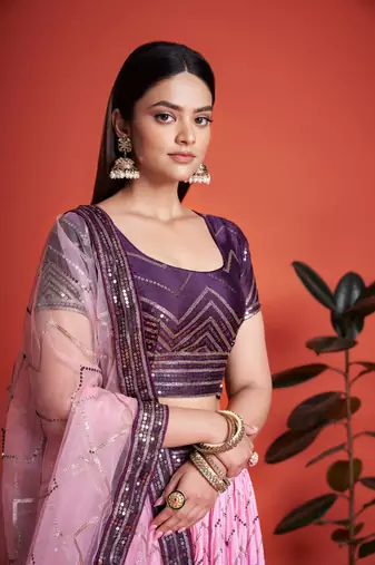  Purple Sequins Embroidered Heavy Chinon Designer Lehenga Choli For Party