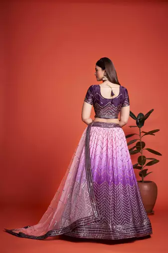  Purple Sequins Embroidered Heavy Chinon Designer Lehenga Choli For Party