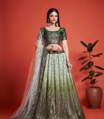 Green Sequins Embroidered Heavy Chinon Designer Lehenga Choli For Bride