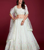 Glamourous Pista Sequins Embroidered Heavy Georgette Designer Lehenga Choli For Wedding And Party