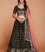  Green Sequins Embroidered Heavy Georgette Designer Lehenga Choli For Mahendi