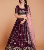 Purple Sequins Embroidered Heavy Georgette Designer Lehenga Choli For Ceremonial